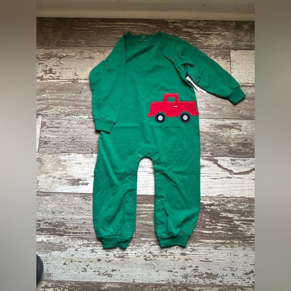 Green Kids One Piece with Red Truck Design
